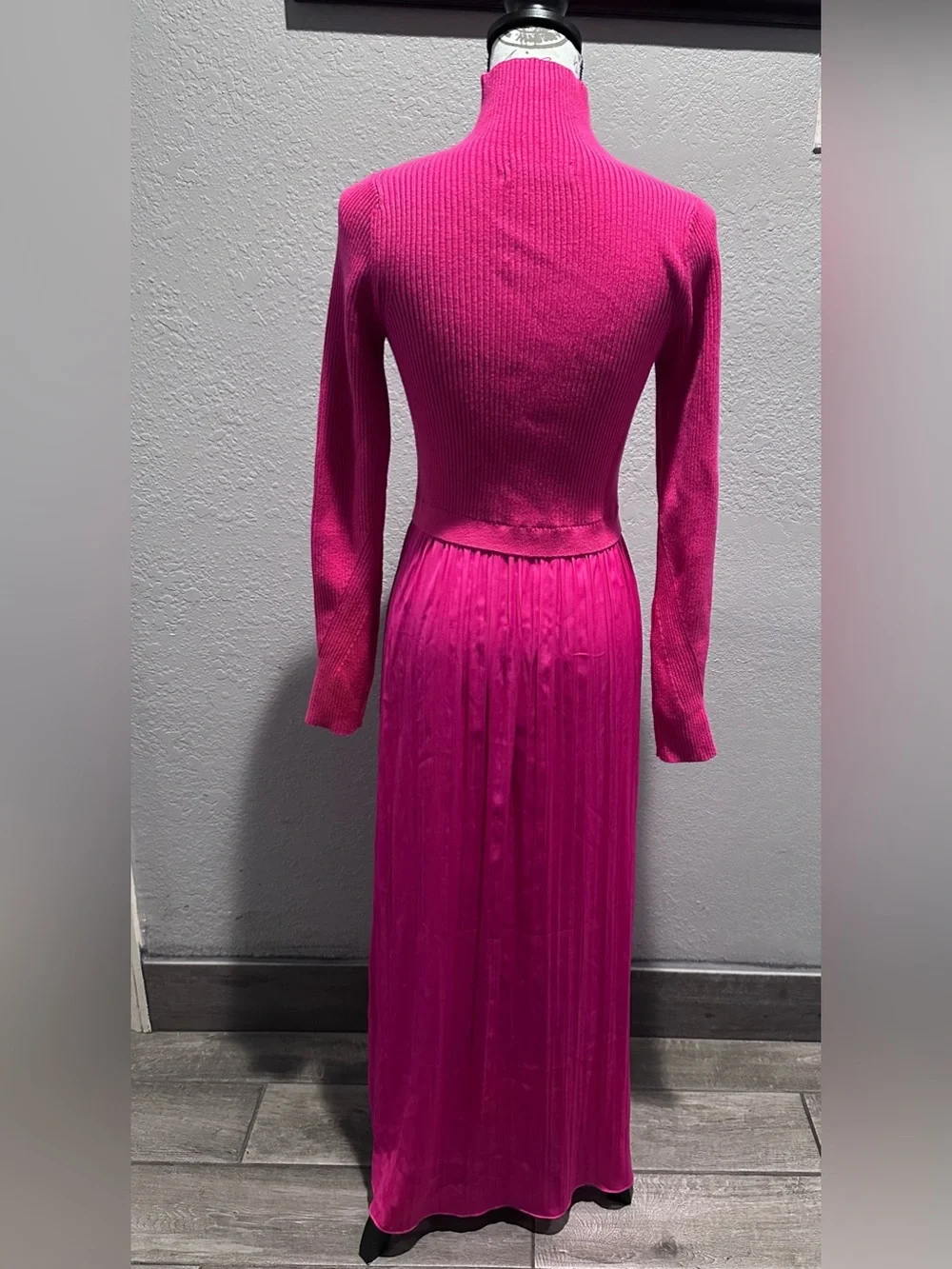 Anthropologie High-Neck Mockable Maxi Dress  Fuchsia  Knit dress & Pleated Skirt - Picture 6 of 9
